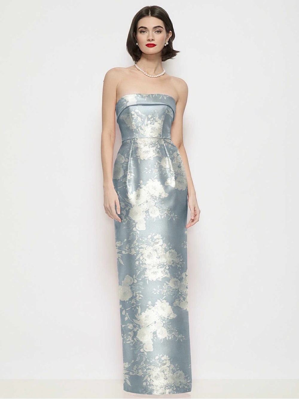 Dessy bridesmaids dress in Porcelain blue seraphina floral